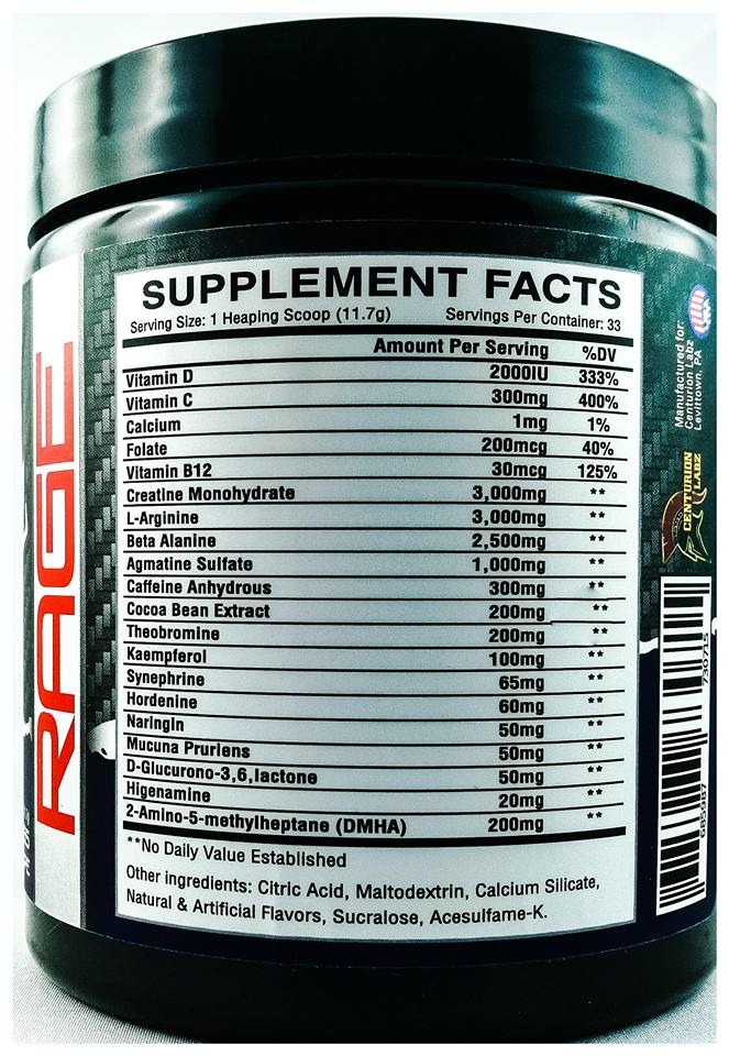 Centurion Labz RAGE PreWorkout Elite Health Supplements