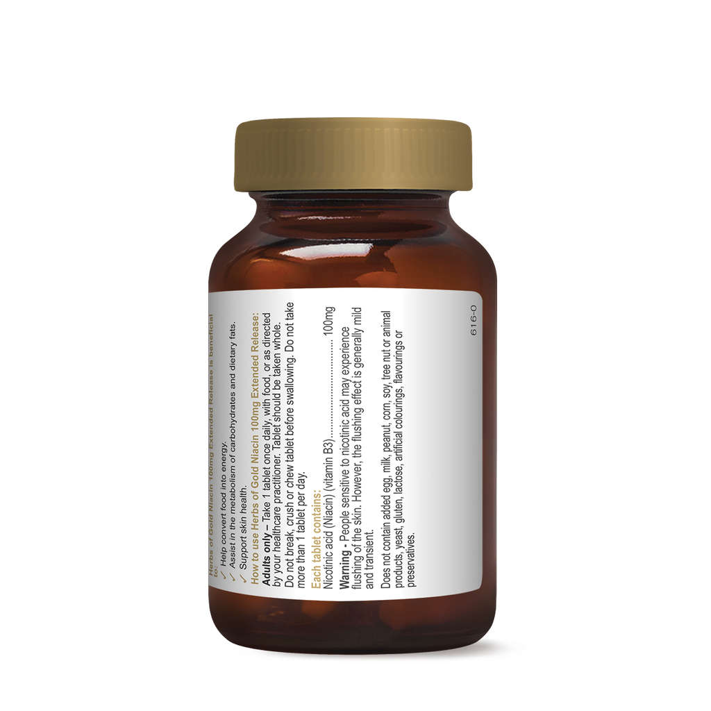 Herbs of Gold Niacin 100mg Extended Release Elite Health Supplements